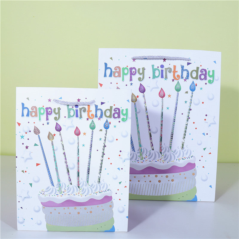 A happy birthday gift paper bag cake wrapping paper bag balloon candle shopping bag spot wholesale plush toy bag