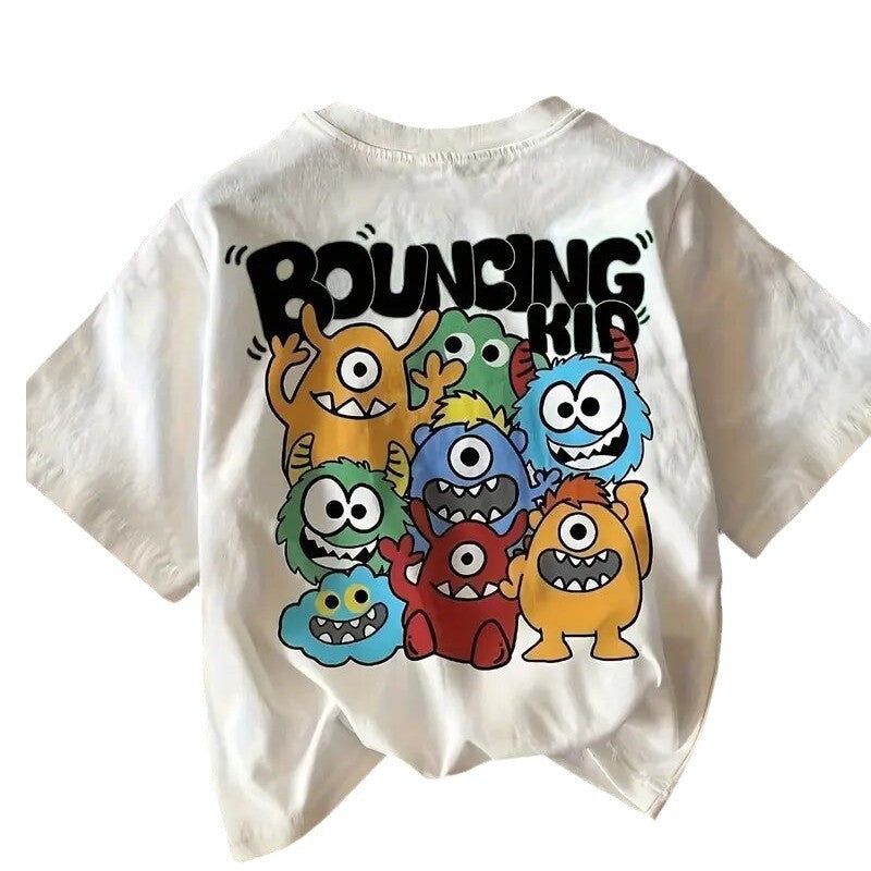 A short-sleeved foreign style ins tide summer loose cartoon print T-shirt boys and girls lazy wind top - Mixbatch