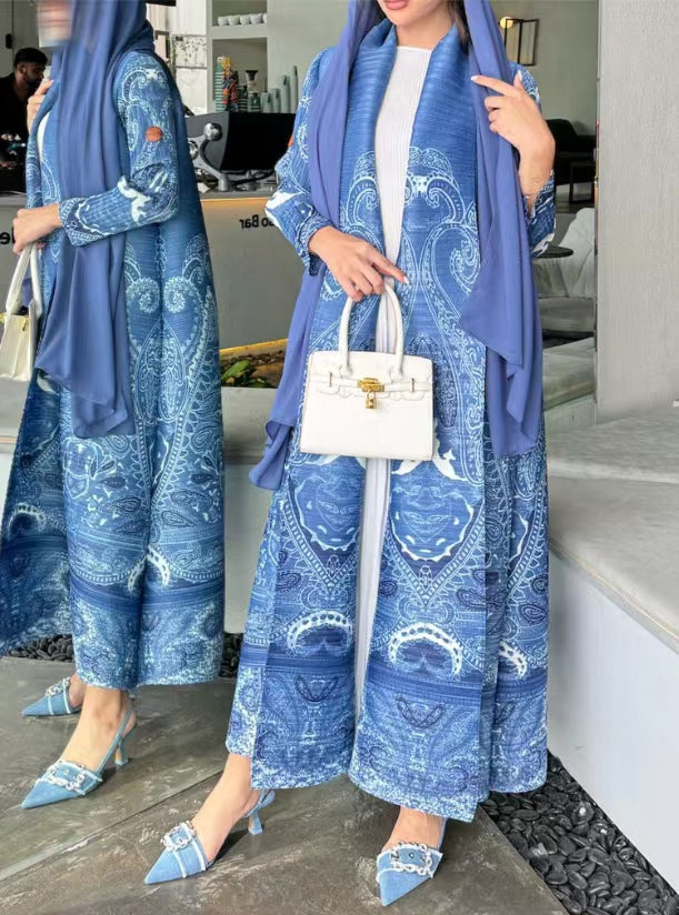 A Pleated robe print cardigan women's clothing