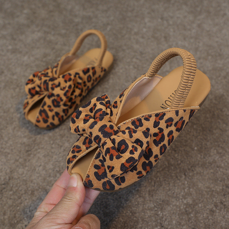 A Mori girl girl girl sandals new leopard print bow - Mixbatch