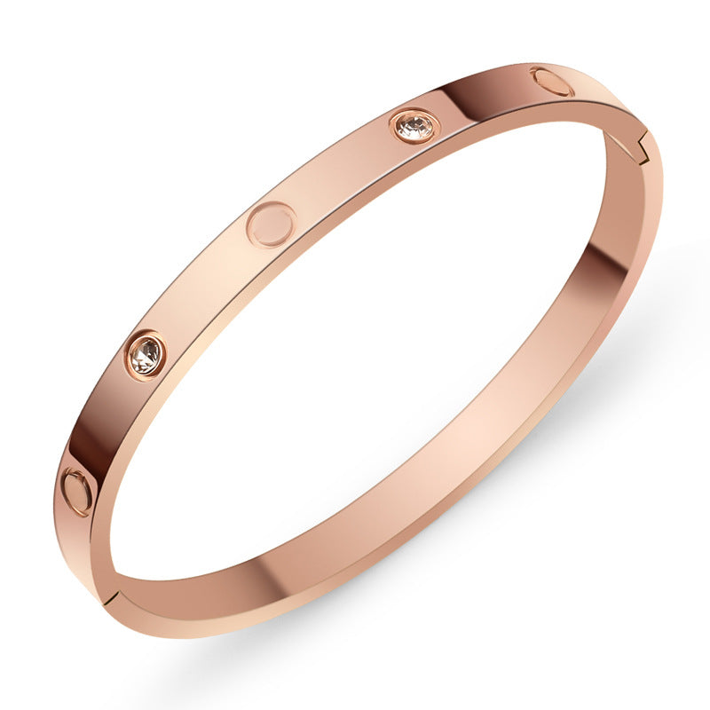 A Cross-border fashion bracelet with diamond buckle ten diamonds titanium steel diamond rose gold bracelet women's light luxury temperament