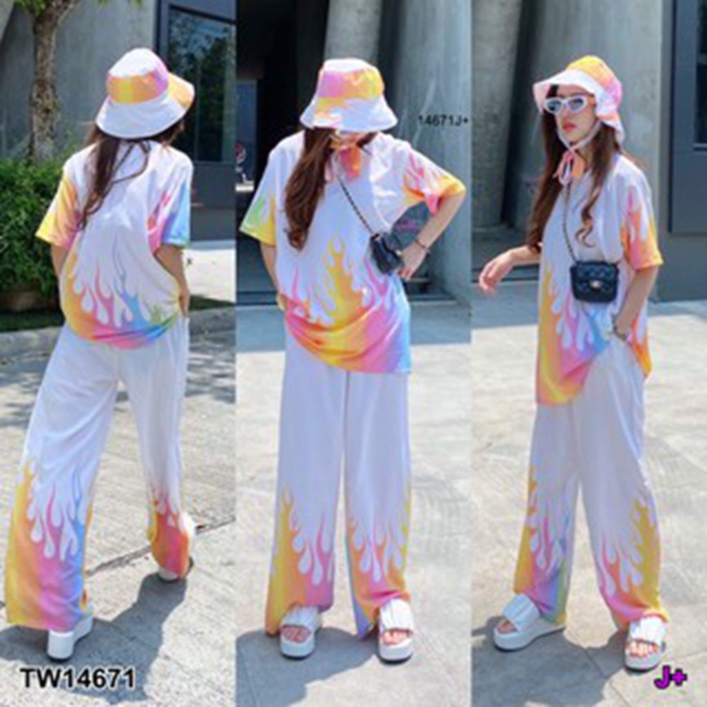 A summer new tie-dye short-sleeved trousers two-piece vacation beach set wholesale