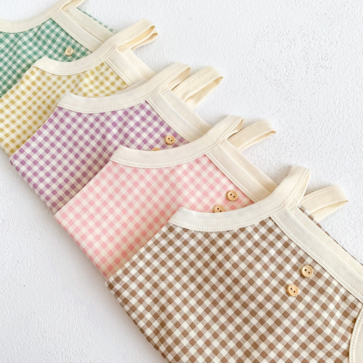 A baby summer camisole, fart jacket, ins, baby sleeveless, soft plaid hayi, one-piece climbing suit - Mixbatch