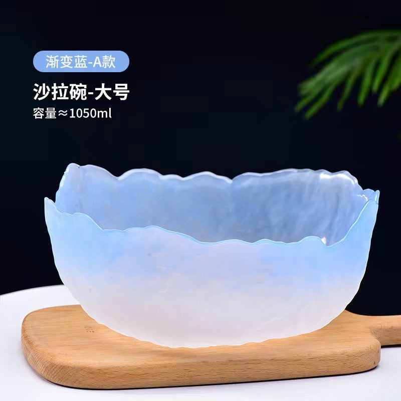 A Creative Japanese Lotus Mist Powder Glass Fruit Salad Bowl Set High Value Dessert Bowl Light Luxury Simple Household Fruit Plate