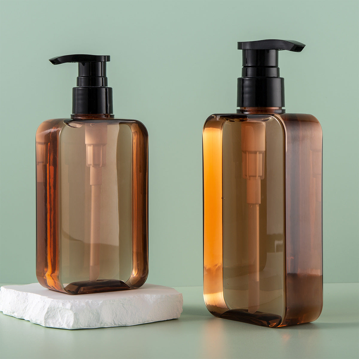 A Spot 300ml brown shampoo body wash bottle 200ml flat square body lotion sub-packaging lotion bottle - Mixbatch