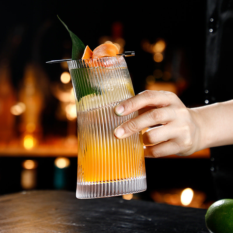 A ins Nordic style creative vertical pattern cup special-shaped glass Internet celebrity crescent moon cup juice cup mojito cocktail cup