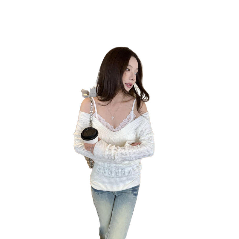 A twist texture sweater V-neck knitted bottoming shirt for women's autumn and winter new models
