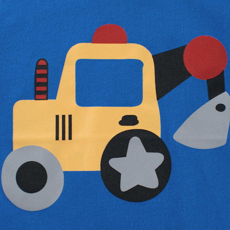 A Korean version of children's clothing children's short-sleeved T-shirt cartoon excavator 100% COTTON - Mixbatch