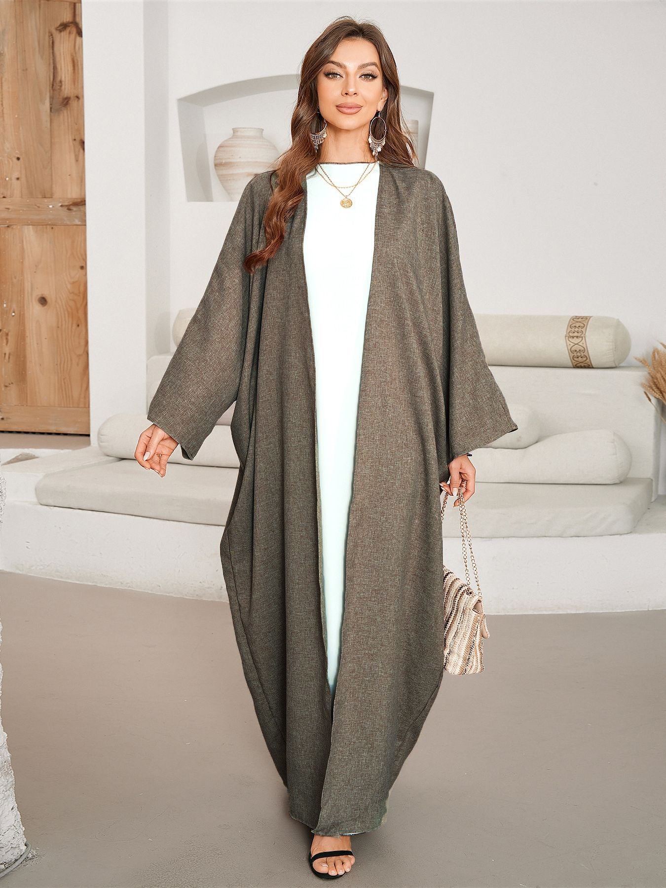 New women's clothing fashionable and elegant cardigan imitation hemp dress robe - Mixbatch
