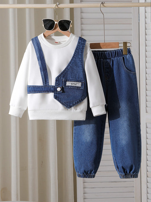 A children's denim three-piece set