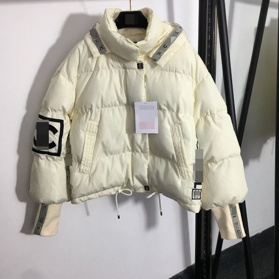 A Xiaoxiang logo embroidered letter webbing splicing fashionable loose long-sleeved hooded cotton jacket