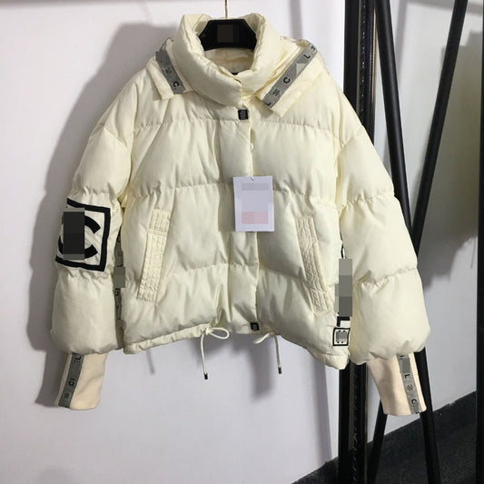 A Xiaoxiang logo embroidered letter webbing splicing fashionable loose long-sleeved hooded cotton jacket