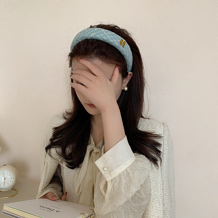 A French small fragrant style high skull top headband women's autumn and winter high-end headdress wide edge headband