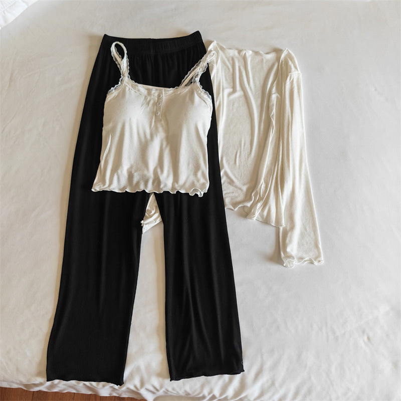A Modal pajamas women's spring, autumn and winter sexy with chest pads, summer suspenders, trousers can be worn outside, simple loungewear cover - Mixbatch