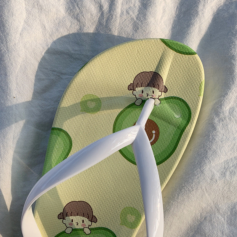 A flip-flops female summer casual wear simple fruit cartoon light and comfortable soft bottom toe pinch foot beach cool slippers