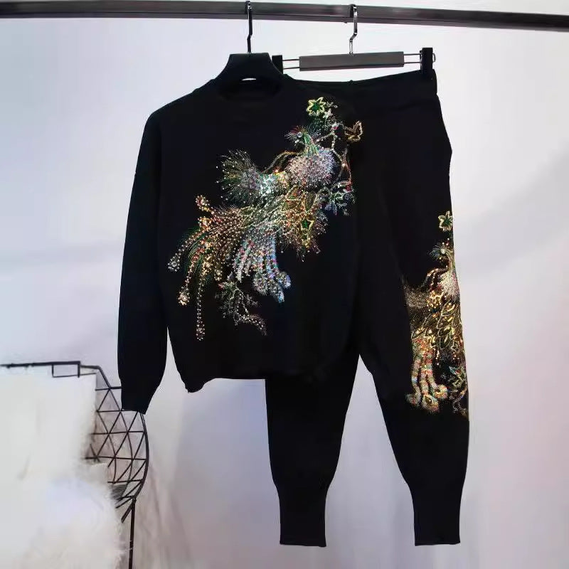 A sequined long sleeve suit