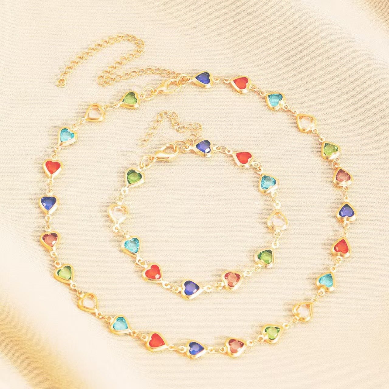 A European and American cross-border i color love zircon bracelet necklace personalized alloy heart dopamine bracelet Internet celebrity bracelet - Mixbatch