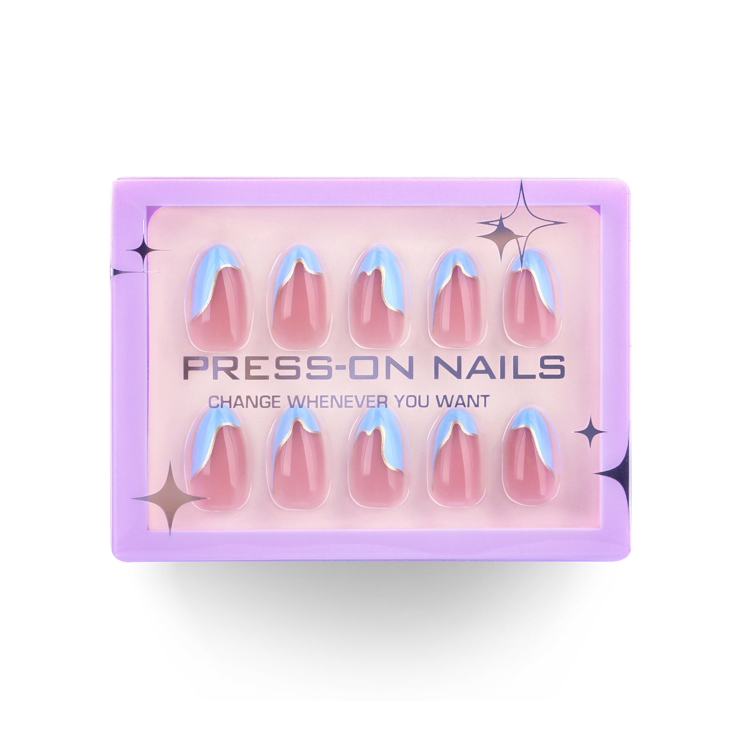 A 30 pieces French blue simple wearing nail advanced feeling coating nail art fake nail cross-border short almond nail piece - Mixbatch