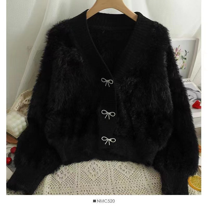 A winter V-neck sweater