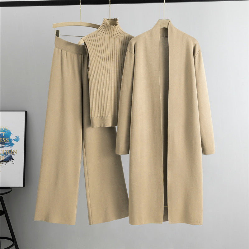 A three-piece set of knitted tops and pants