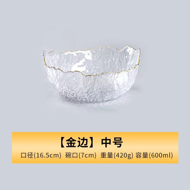 A Creative Japanese Lotus Mist Powder Glass Fruit Salad Bowl Set High Value Dessert Bowl Light Luxury Simple Household Fruit Plate