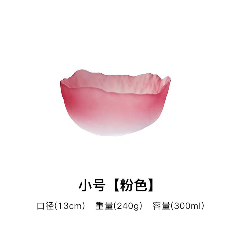 A Creative Japanese Lotus Mist Powder Glass Fruit Salad Bowl Set High Value Dessert Bowl Light Luxury Simple Household Fruit Plate