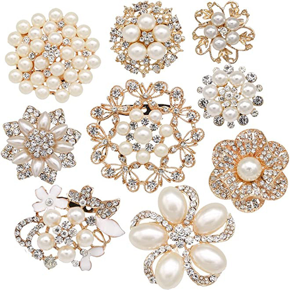 A Cross-border hot-selling Korean version of pearl brooch, high-end diamond-encrusted flower pin, anti-light brooch clothing accessories - Mixbatch