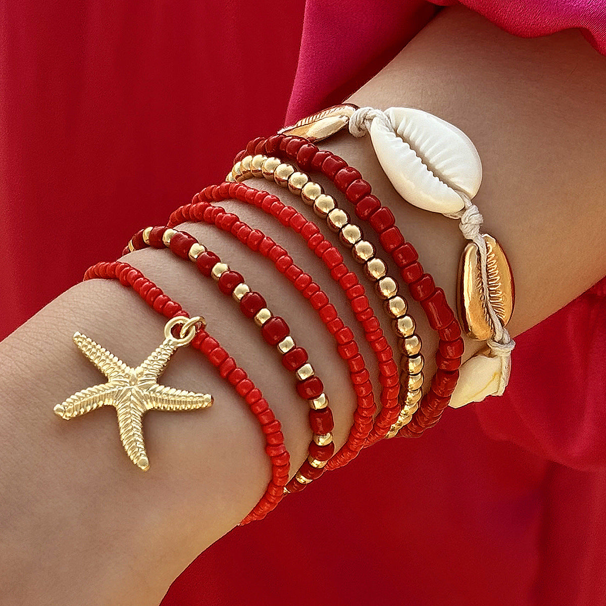 A Bohemian Resort Wind Shell Beaded Woven Bracelet Beach Wind Starfish Rice Beads - Mixbatch