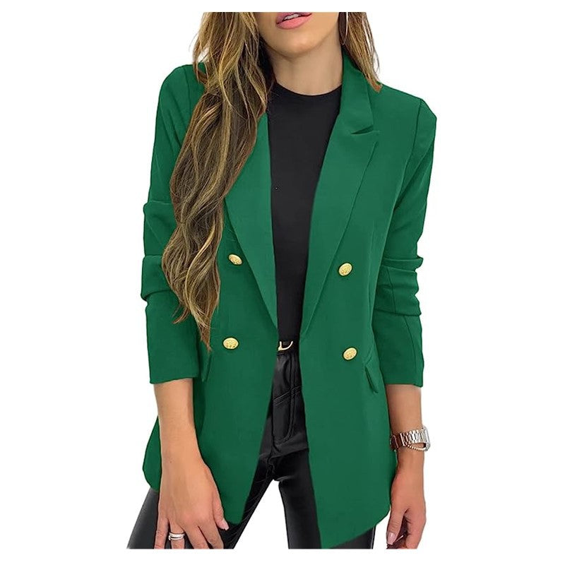 A Amazon foreign trade cross-border new small blazer women's solid color casual long-sleeved lapel button jacket
