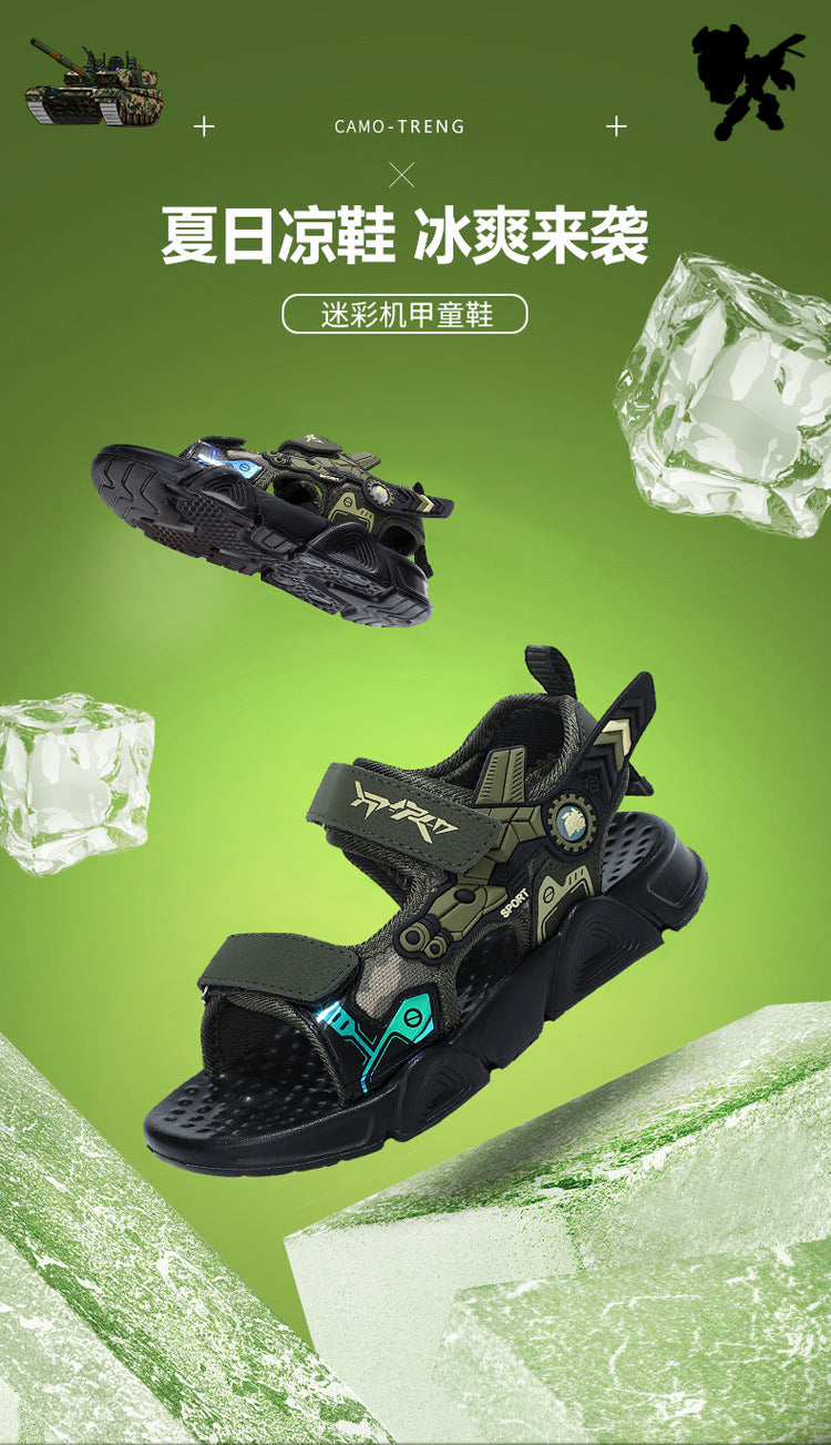 A new summer children's soft-soled beach shoes camouflage shoes boys' shoes army green casual children's sandals - Mixbatch