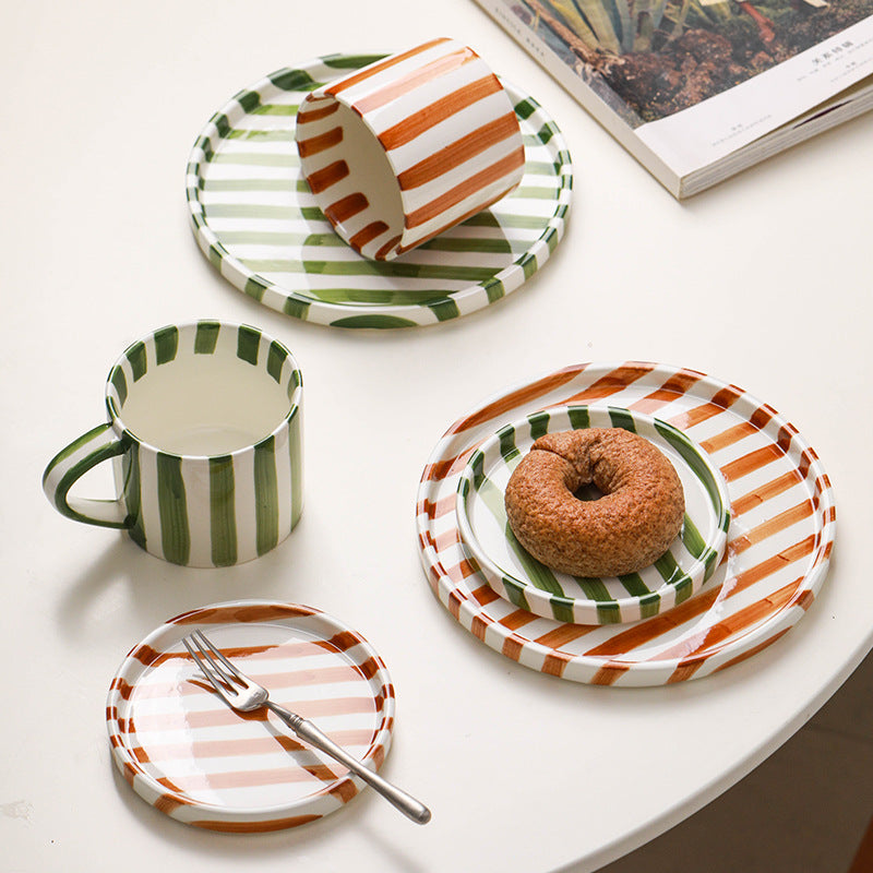 A Nordic hand-painted retro coffee cup and saucer set