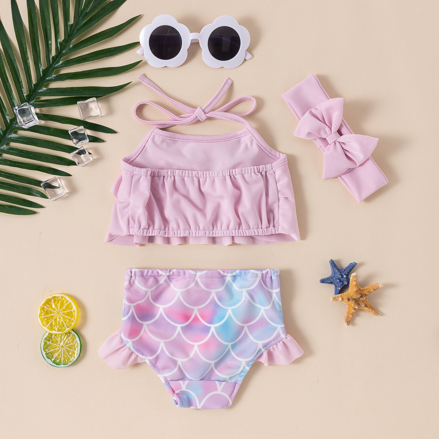 A new three-piece set of fish scales hanging neck for infants and girls - Mixbatch