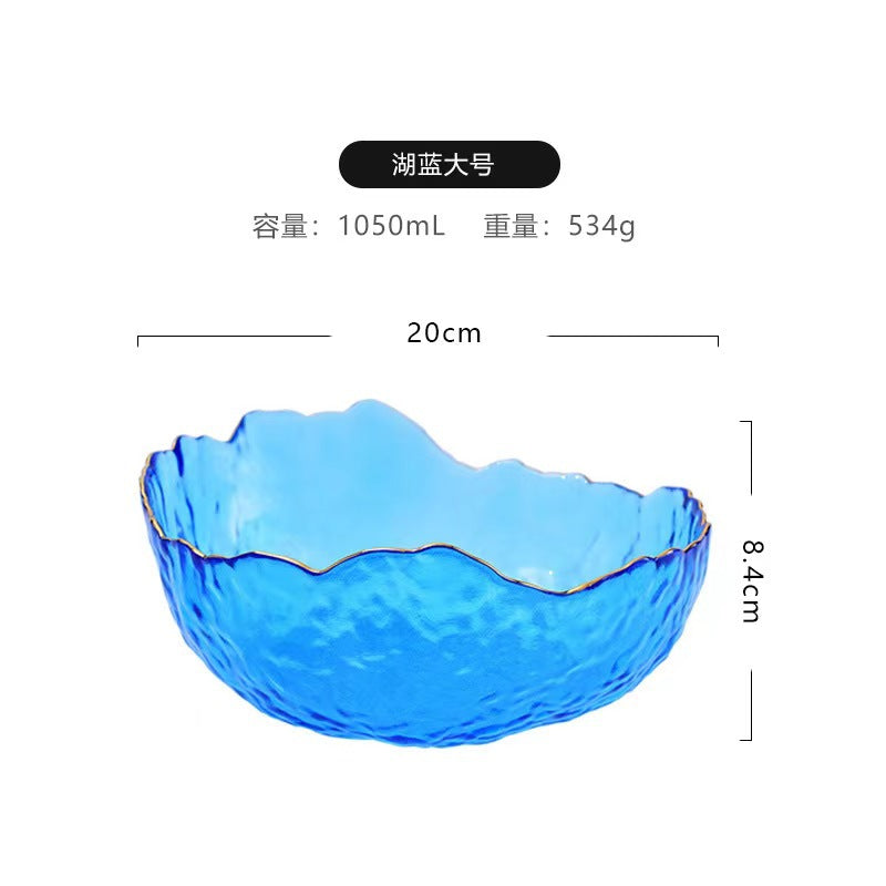 A Creative Japanese Lotus Mist Powder Glass Fruit Salad Bowl Set High Value Dessert Bowl Light Luxury Simple Household Fruit Plate
