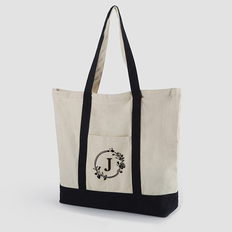 A thickened canvas supermarket environmental protection bag large capacity new cross-border grocery shopping bag strong zipper tote bag can be printed logo - Mixbatch
