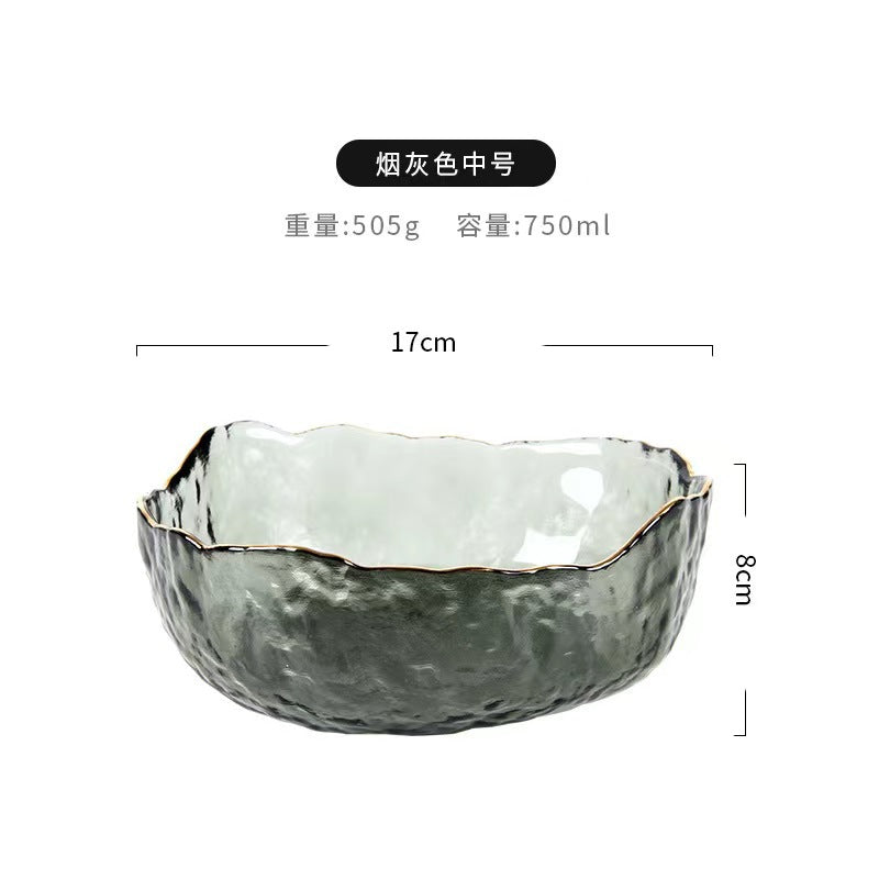 A Creative Japanese Lotus Mist Powder Glass Fruit Salad Bowl Set High Value Dessert Bowl Light Luxury Simple Household Fruit Plate