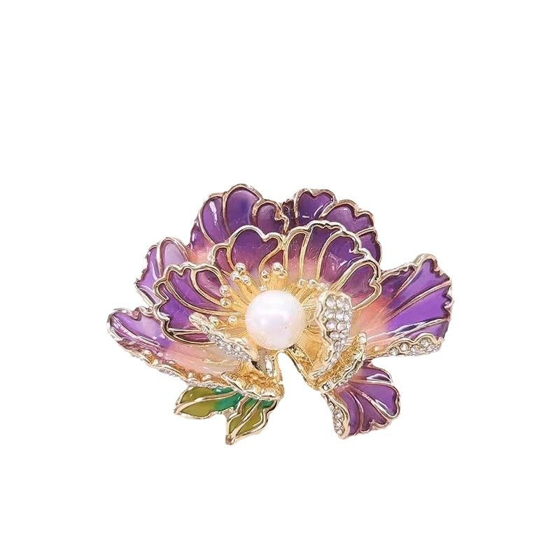 A Pink Peony Brooch High-end Female Exquisite Simple New Chinese Corsage Decorative Temperament Flower Alloy Corsage - Mixbatch