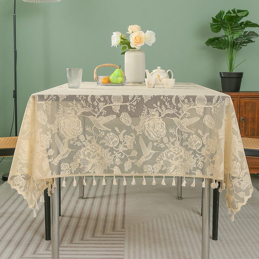 A lace rectangular table cloth