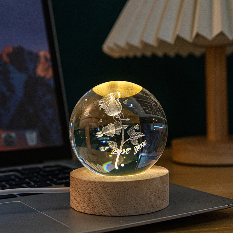 A creative 3d laser engraved crystal ball lamp