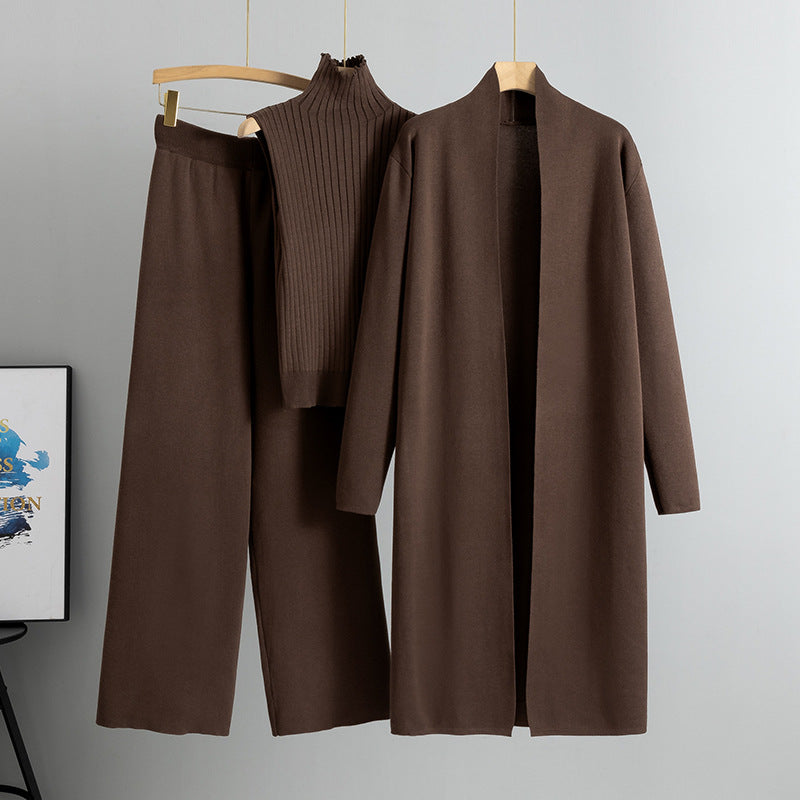 A three-piece set of knitted tops and pants