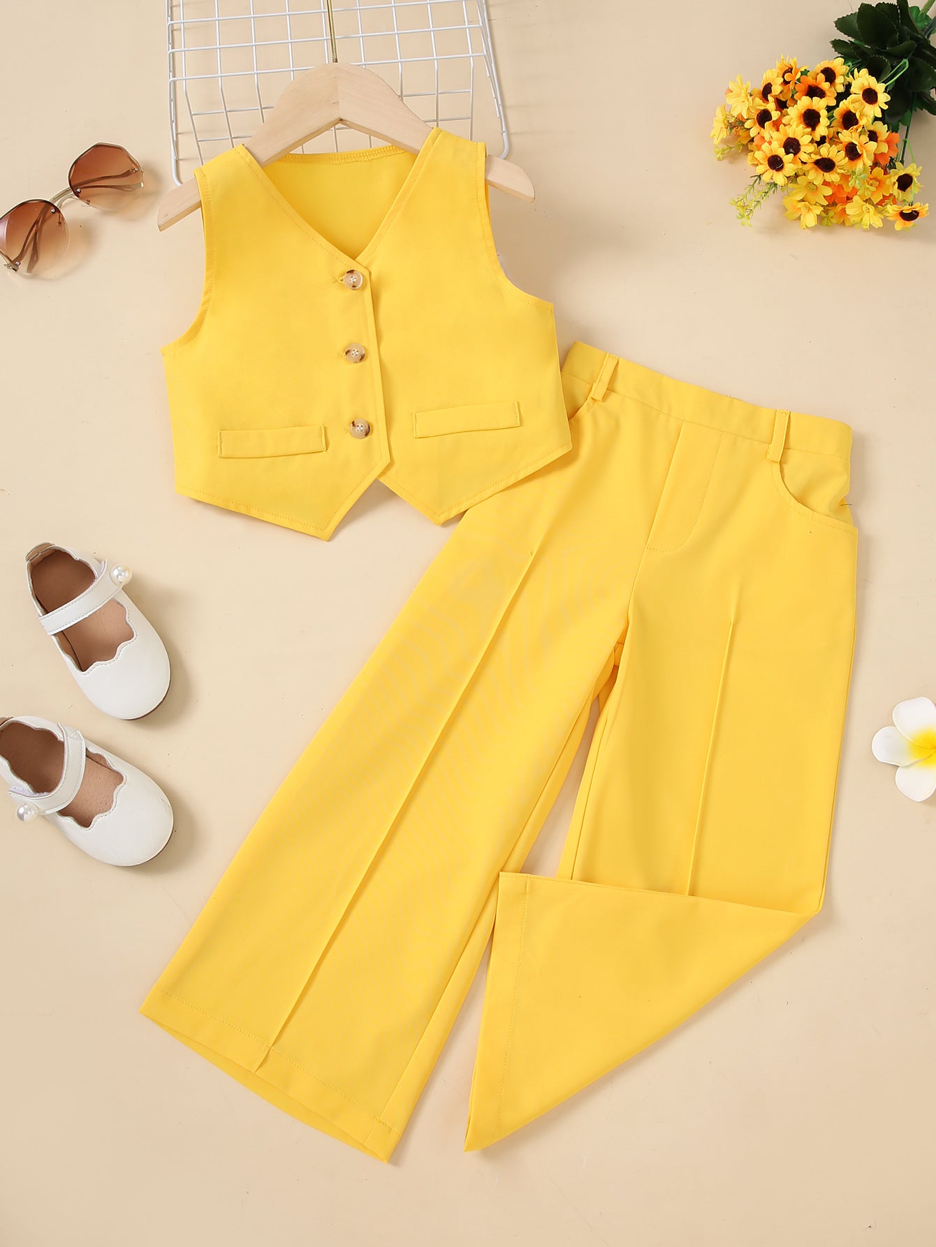 A cross-border new children's clothing girls high waist French fashion suit medium and small children's foreign style versatile suit Kids suit