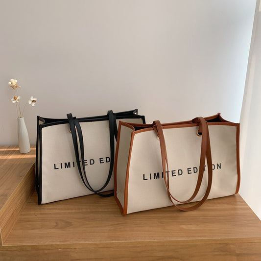 A trendy personalized shoulder bag alphabet printed canvas women's bag