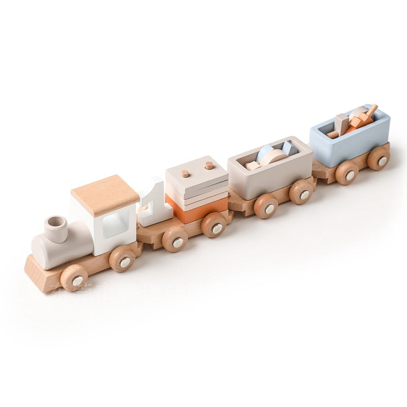 A wooden children's birthday train toy baby birthday milestone toy small train creative birthday photo ornament