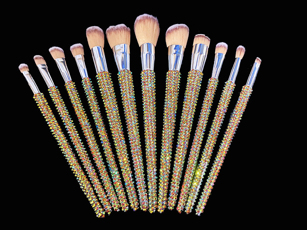 A 12 pcs full of diamond makeup brushes professional face and eye beauty kit, full of diamond Blingbling beauty - Mixbatch