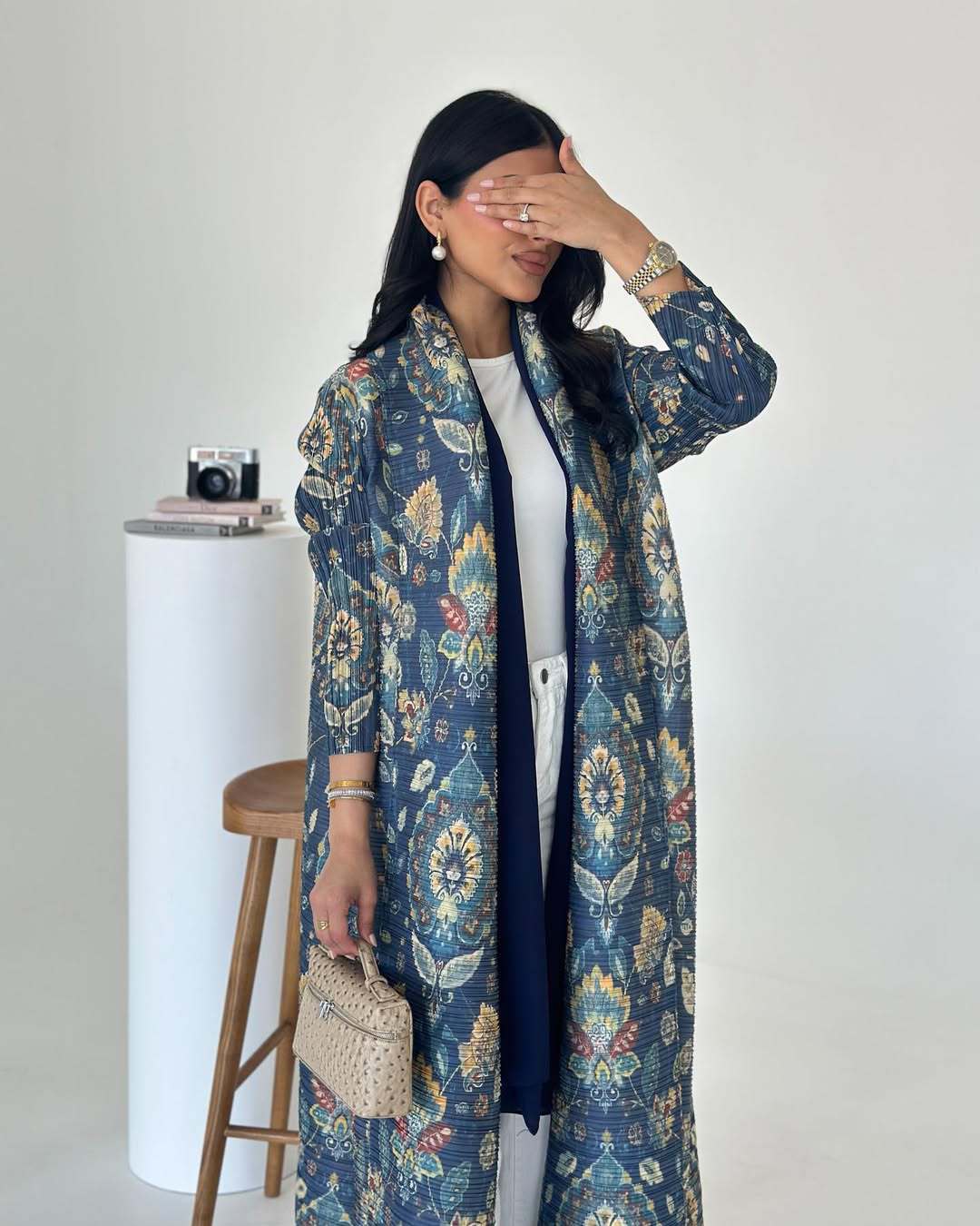 A Pleated robe print cardigan women's clothing