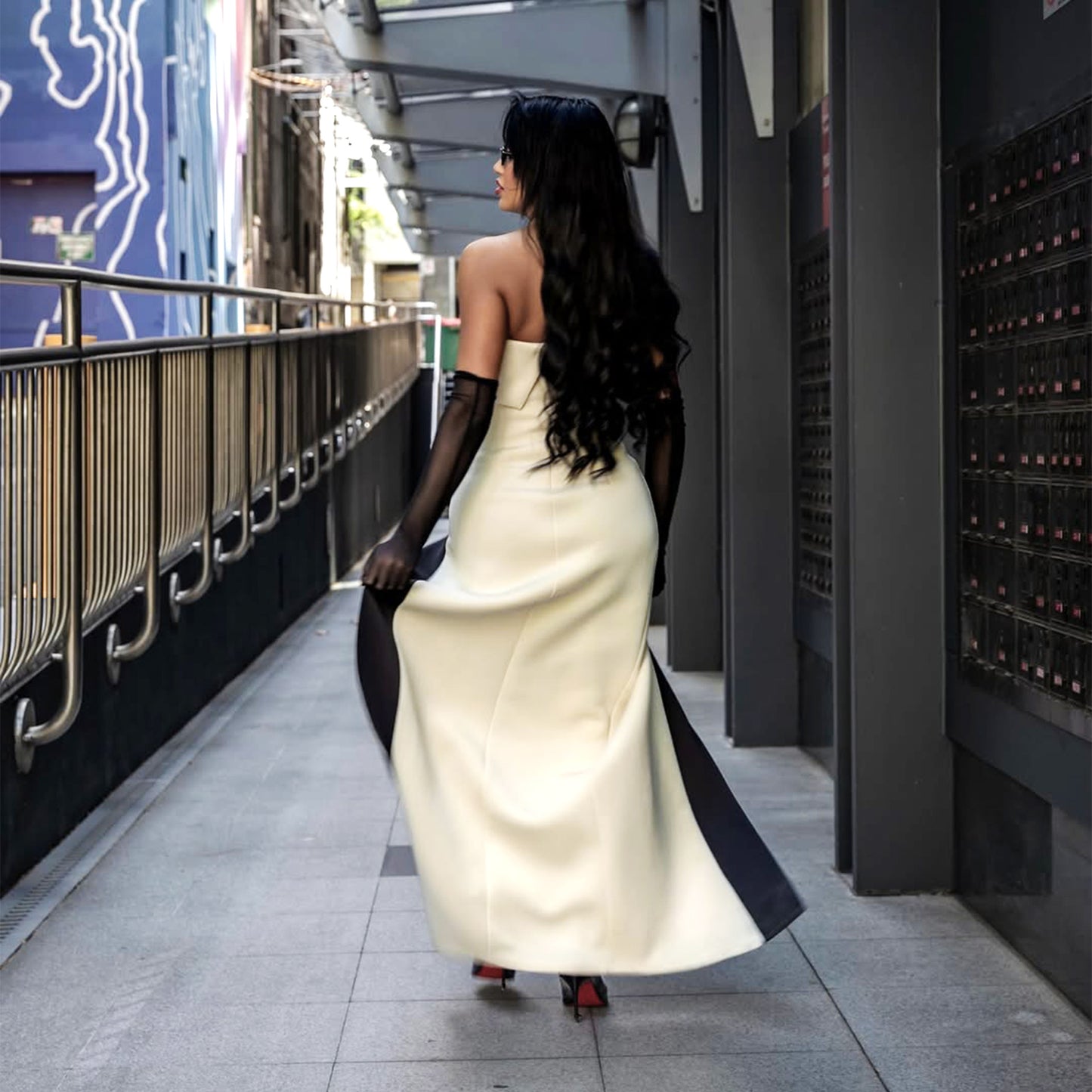 D109DS European and American cross-border 2025 spring tube top contrasting color splicing high split sexy backless evening dress long dress socialite - Mixbatch