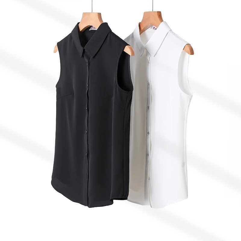 A White sleeveless shirt women's autumn medium and long inner vest top loose backing vest lapel anti-wrinkle shirt