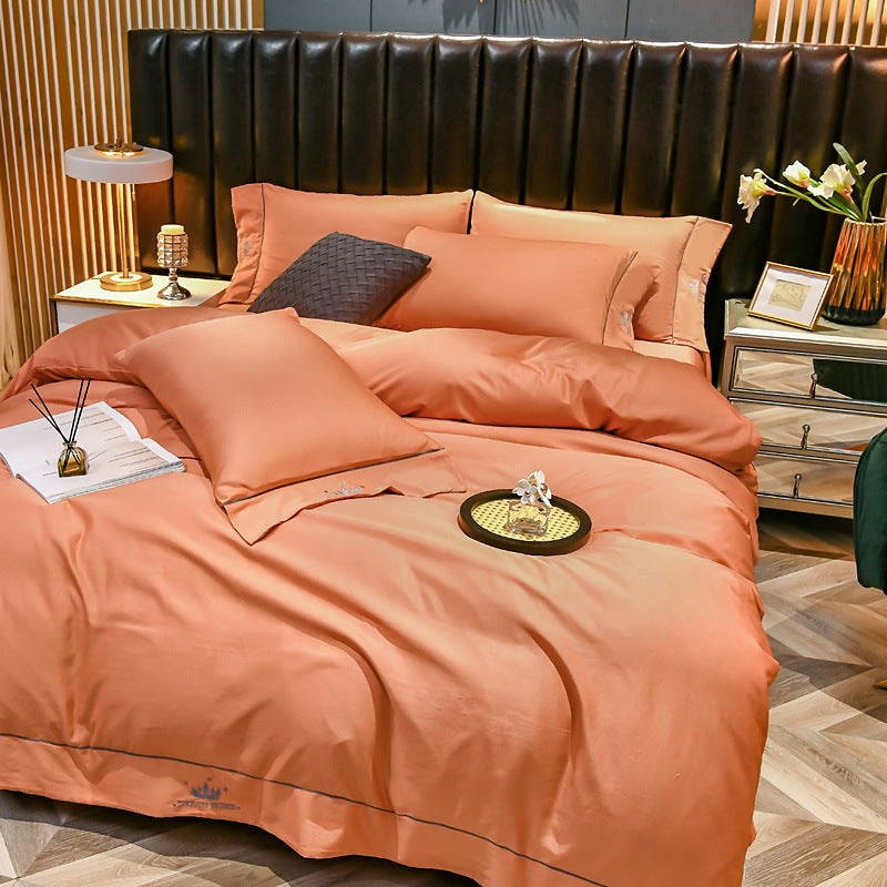 Tiansi Gongsatin 60s embroidered four piece bedding set, bed sheets and duvet covers 1.8m set, light luxury Nordic style 2.0kg - Mixbatch