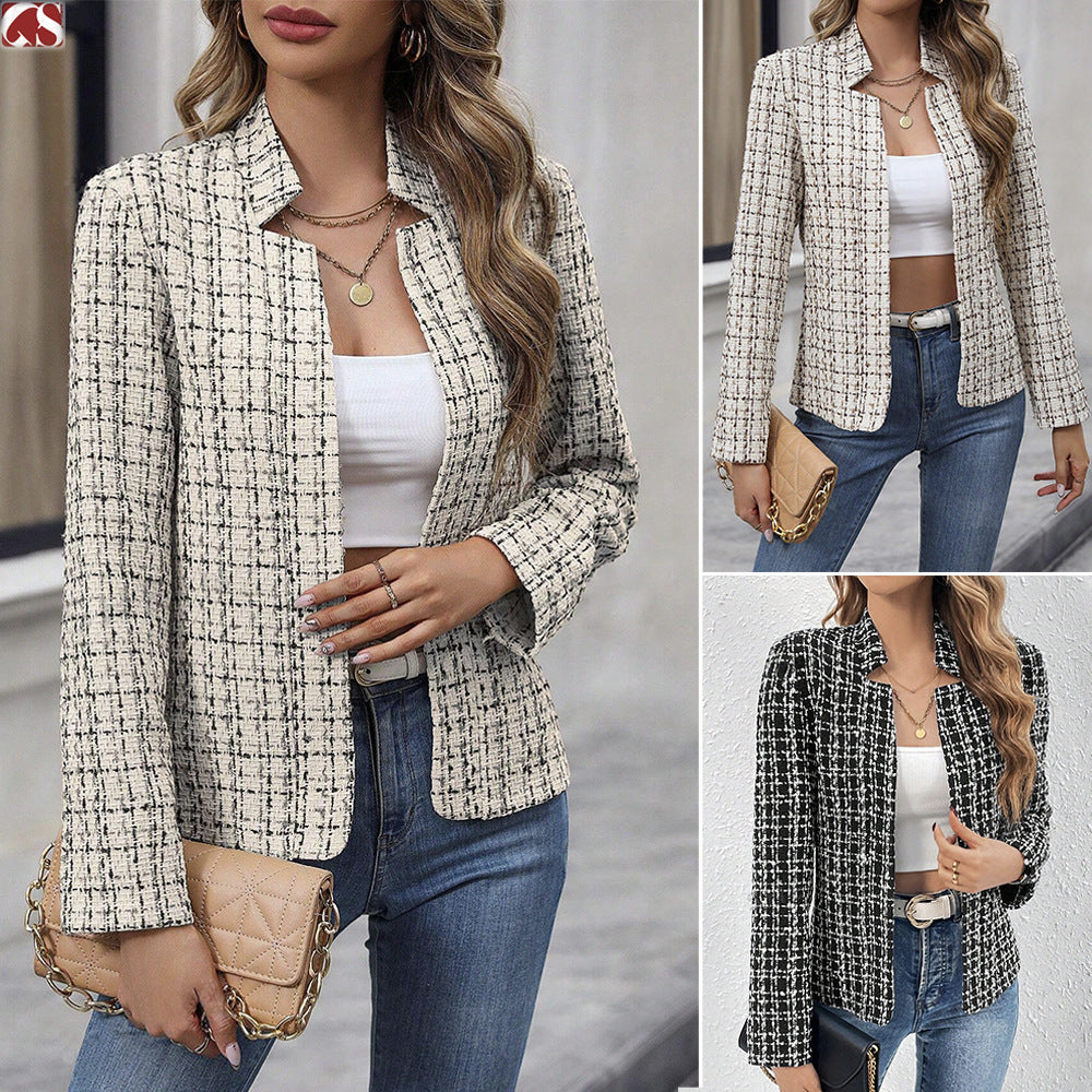 A Autumn European and American foreign trade cross-border women's cardigan slim-fitting small fragrant temperament office small blazer women