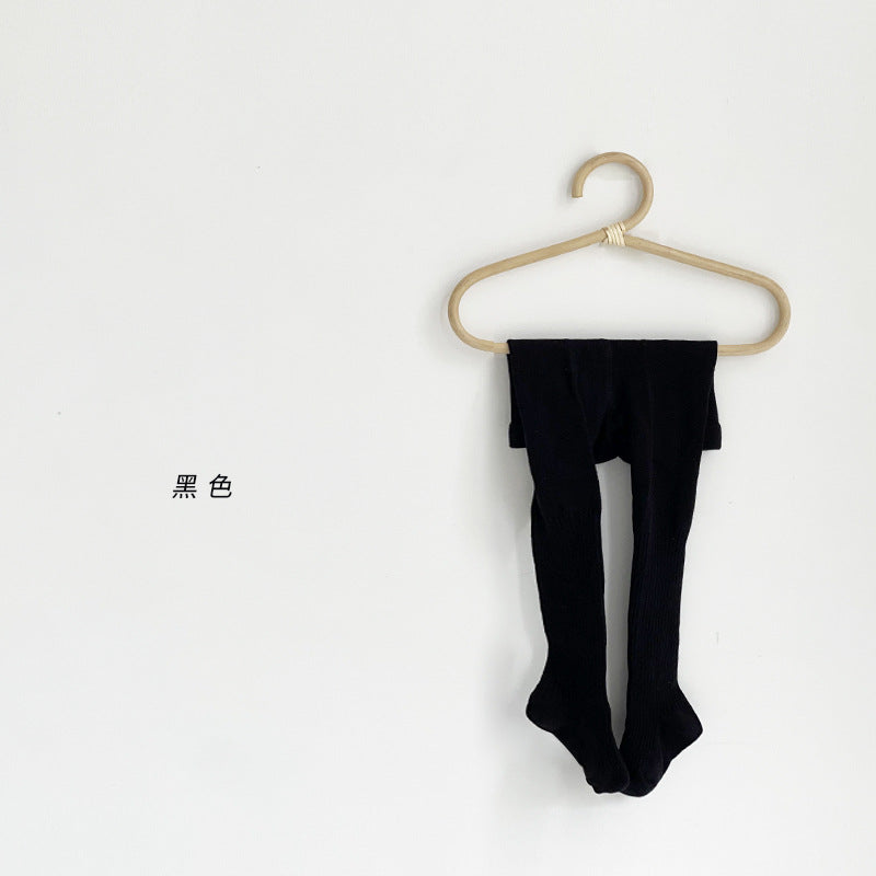 A 2024 new girls leggings combed cotton baby spring and autumn Korean version princess solid color double needle children's pantyhose - Mixbatch