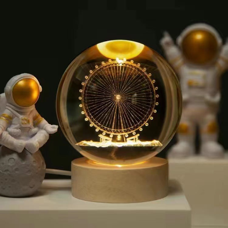 A creative 3d laser engraved crystal ball lamp